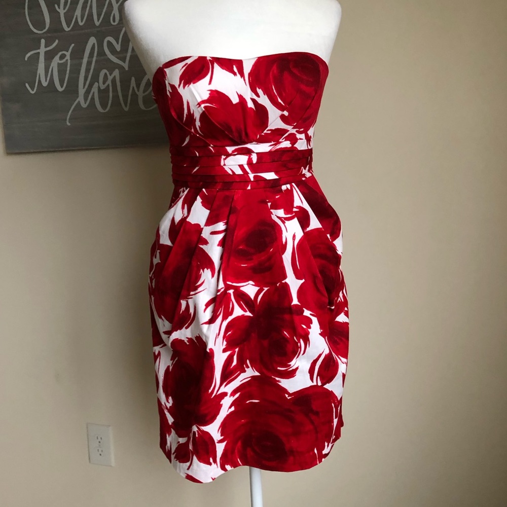 Red & White Strapless Dress, Size 9